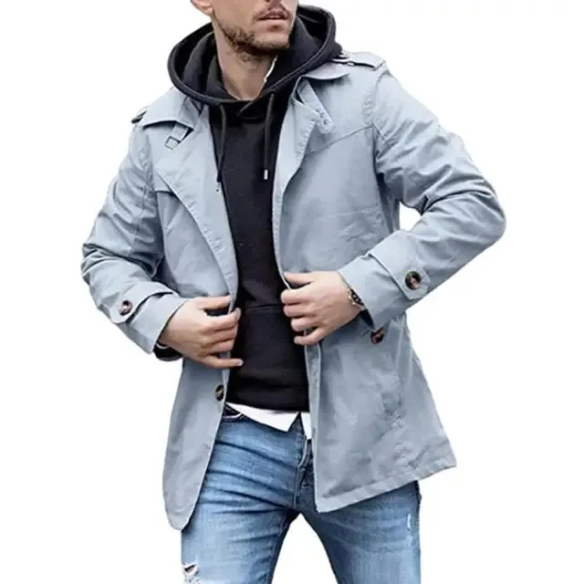 Men's Stylish Mid-Length Trench Coat for Fall