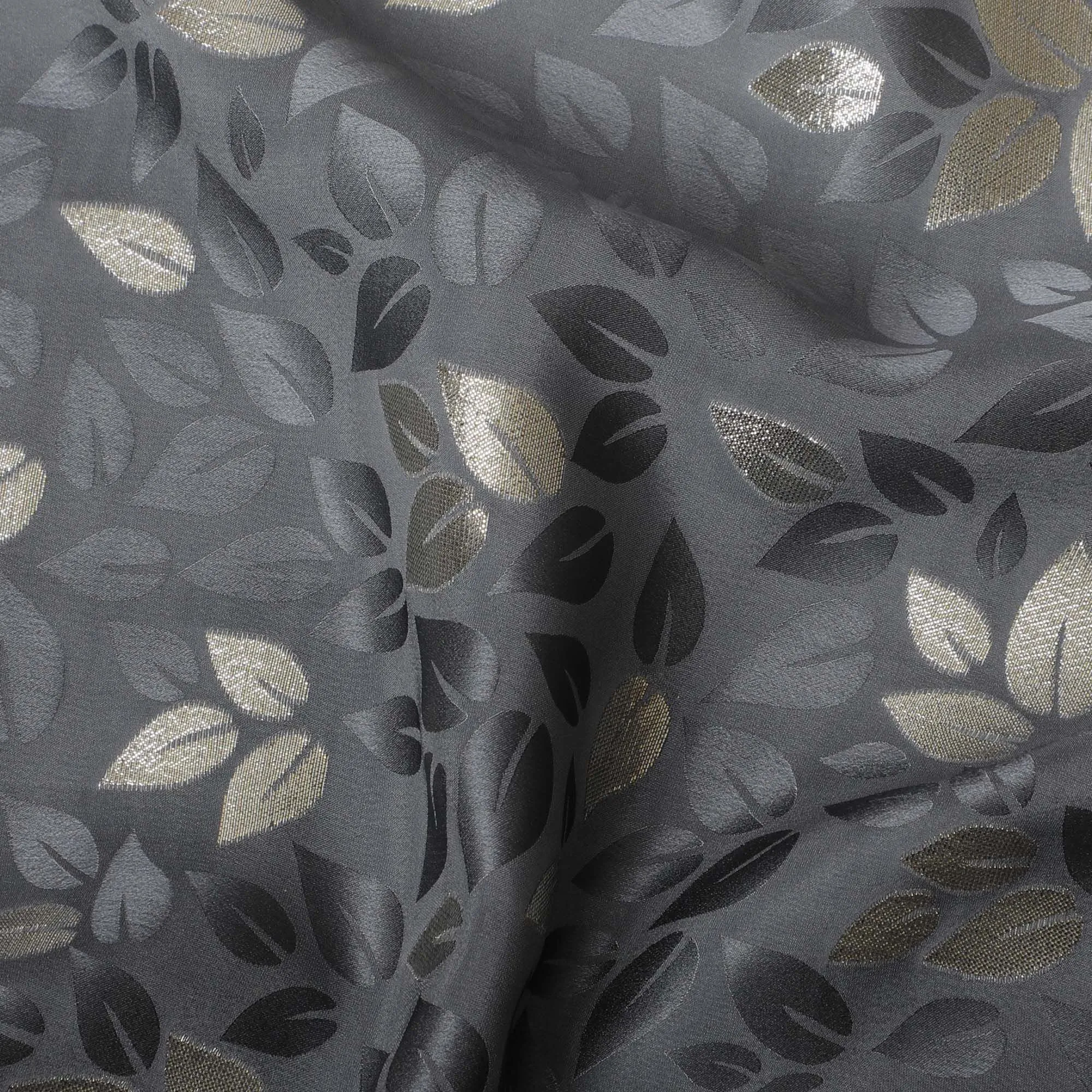 Midnight Shimmer Leaf Silk Satin Fabric - Luxe Gold Print, 140cm Wide - Buy Exclusive Fabrics Online-D18331