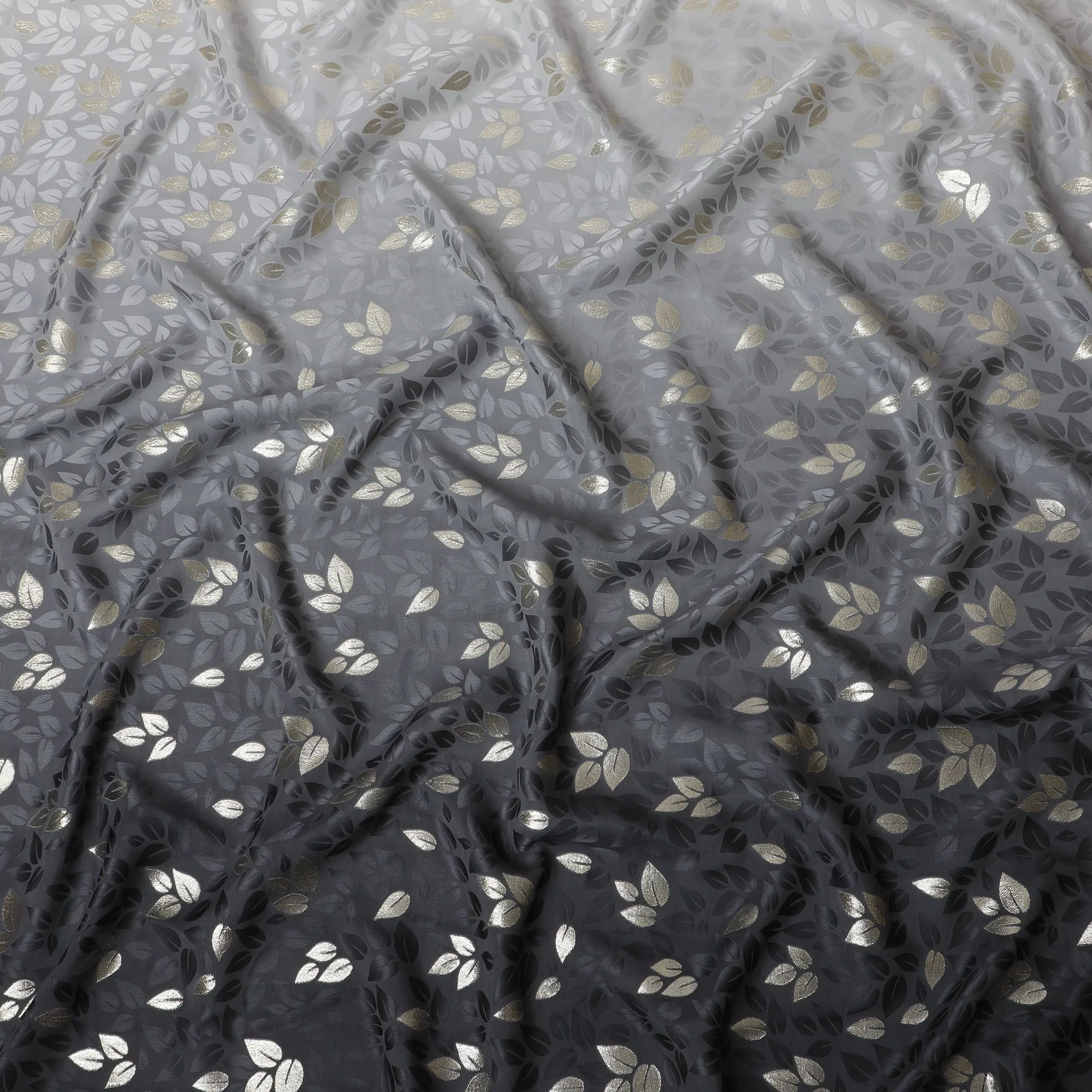 Midnight Shimmer Leaf Silk Satin Fabric - Luxe Gold Print, 140cm Wide - Buy Exclusive Fabrics Online-D18331