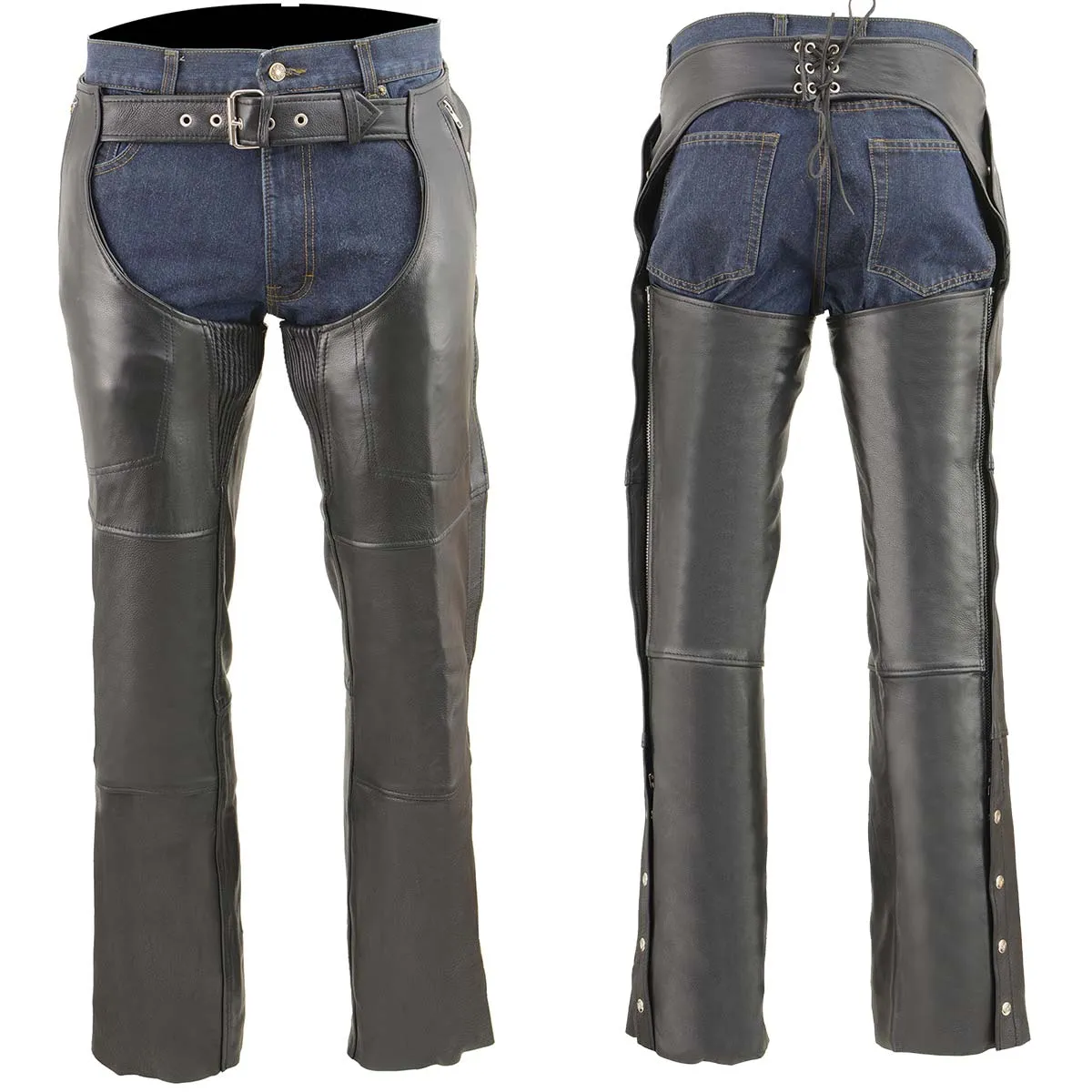 Milwaukee Leather Chaps for Men's Black Cool-Tec Naked Leather - Snap Out Thermal Lined Motorcycle Chap - MLM5505