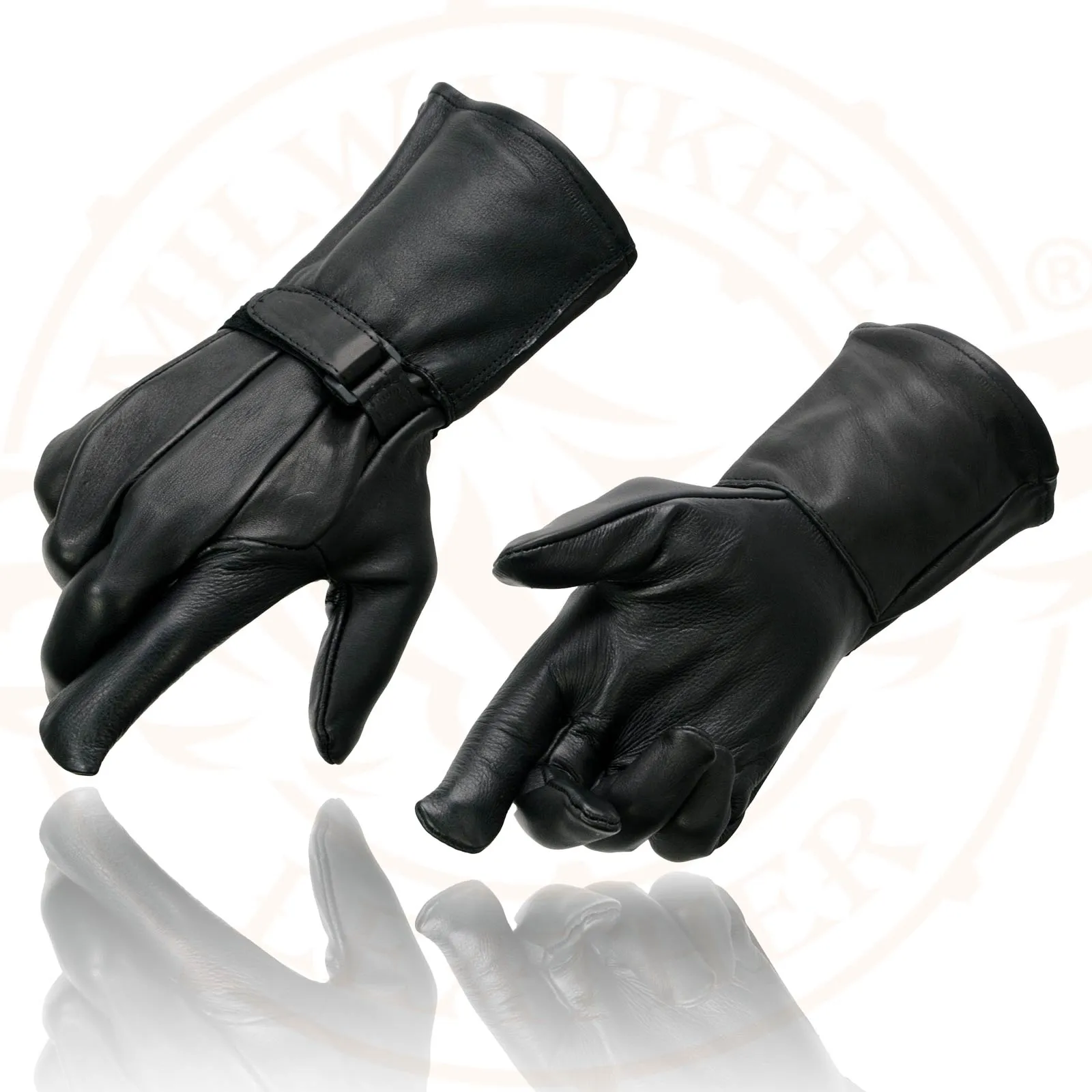 Milwaukee Leather Men's Gauntlet Motorcycle Hand Gloves-Deerskin Unlined Adjustable Wrist Strap Closure-SH864