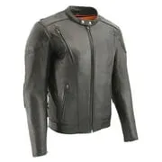 Milwaukee Leather SH1010 Men's 'Scooter' Black Vented Leather Jacket with Side Laces