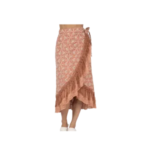 Miss Me Women's Long Ruffled Layered Wrap Rust Skirt