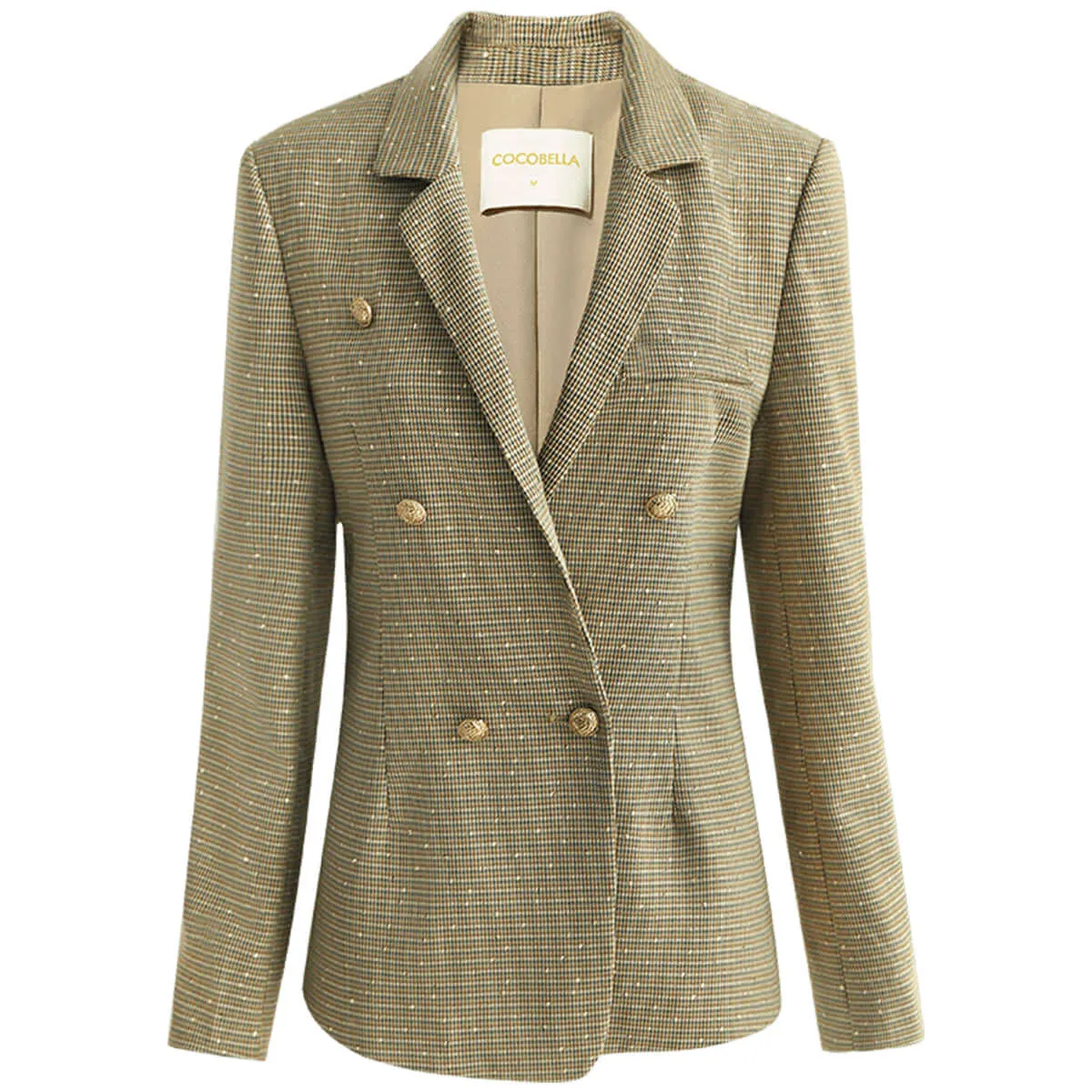 Modern Double Breasted Beige Checkered Blazer