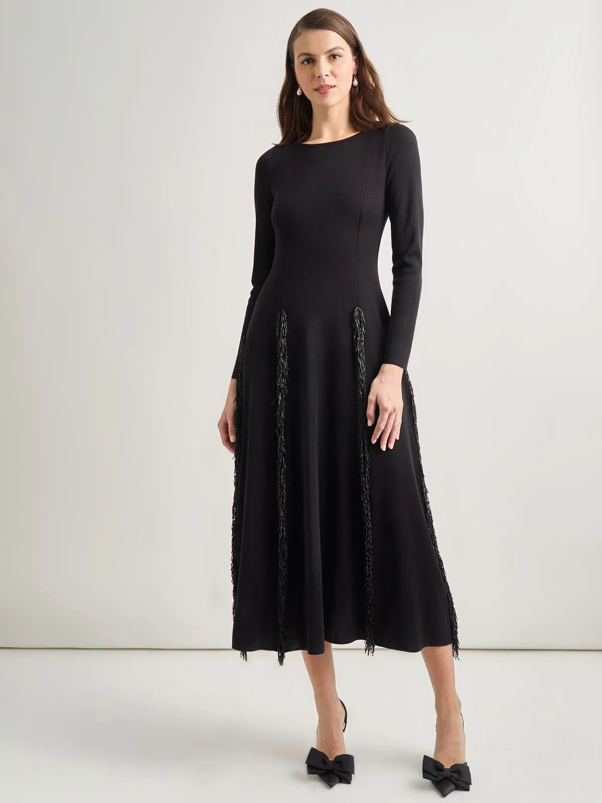 Modern Fit-and-Flare Sequin Princess Seam Knit Maxi Dress