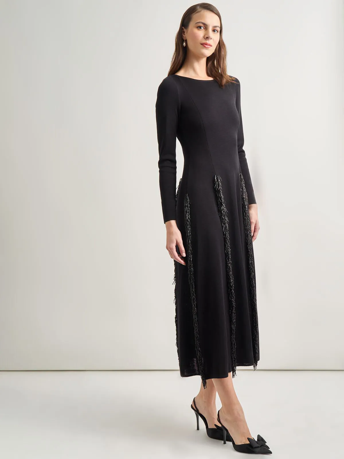 Modern Fit-and-Flare Sequin Princess Seam Knit Maxi Dress