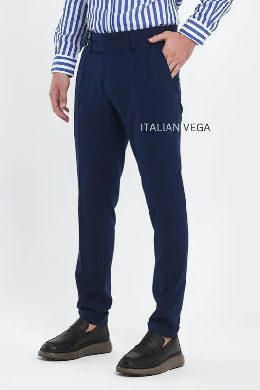 Navy Blue Double Buckle Formal Gurkha Pants by ITALIAN VEGA®