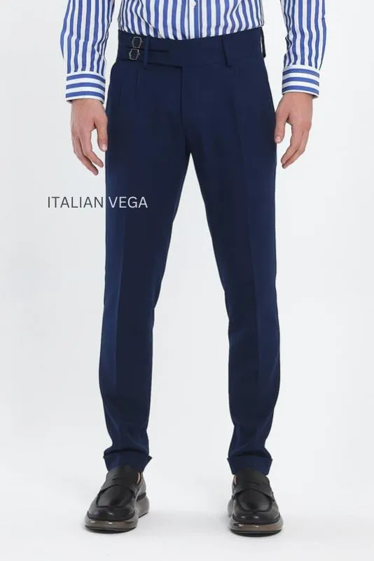 Navy Blue Double Buckle Formal Gurkha Pants by ITALIAN VEGA®