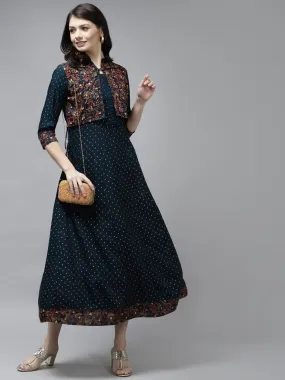 Navy Blue Ethnic A-Line Dress