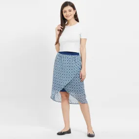 Navy Printed Short Skirt