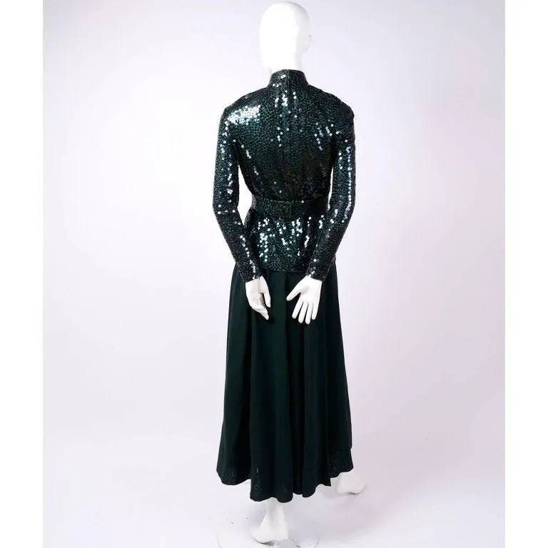 Norman Norell Vintage 2 Piece Evening Dress in Green W/ Sequins