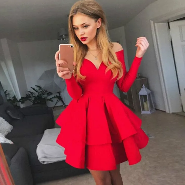 Off Shoulder Sweetheart Neck Bustier Layered Hem Dress