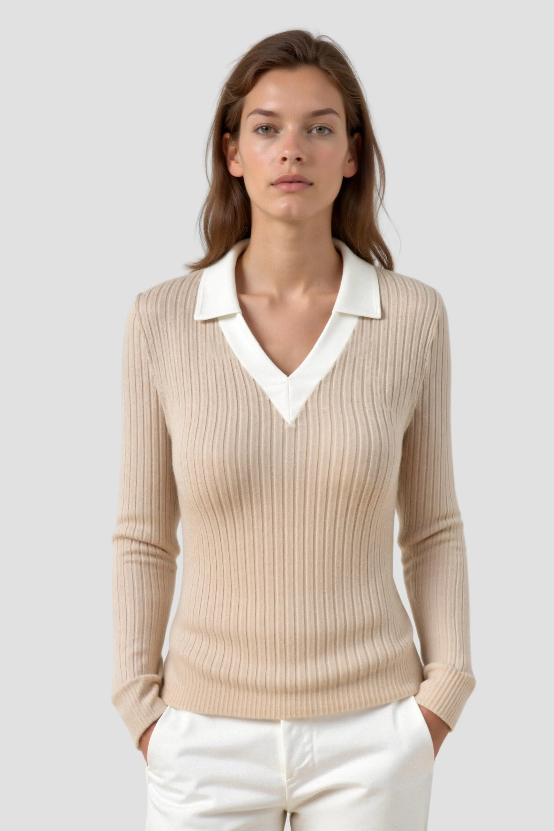 Old Money Knitted Woolen Slim Rib Knit Polo Sweater