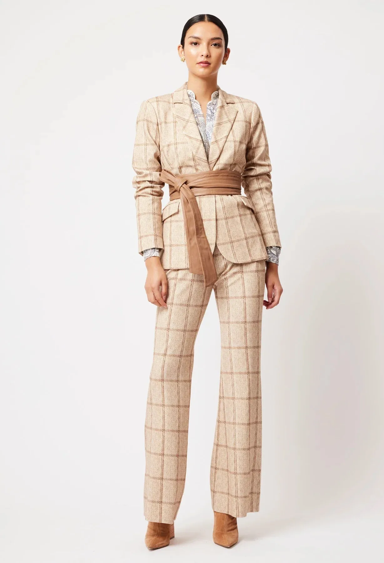 ONCE WAS VENUS PONTE BLAZER IN OATMEAL CHECK