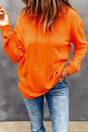 Orange Plain Drawstring Hoodie