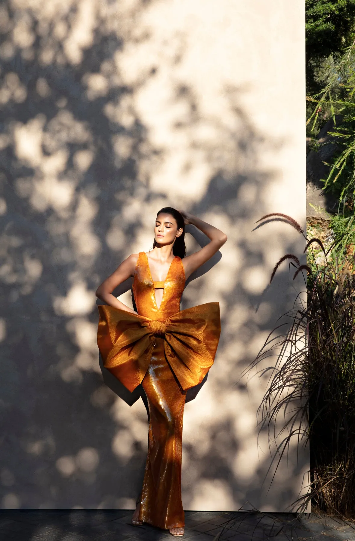 Orange sequined dress