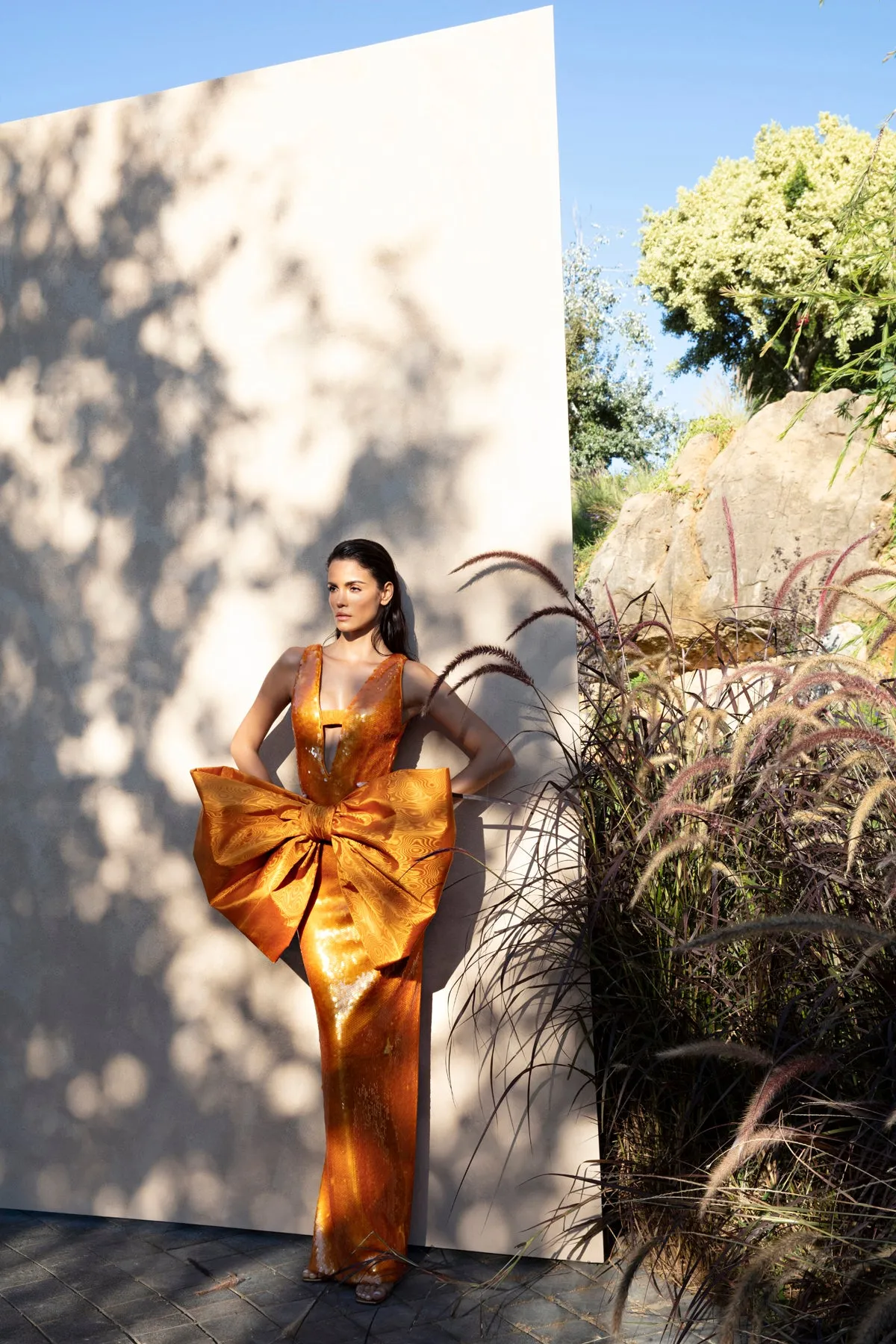 Orange sequined dress