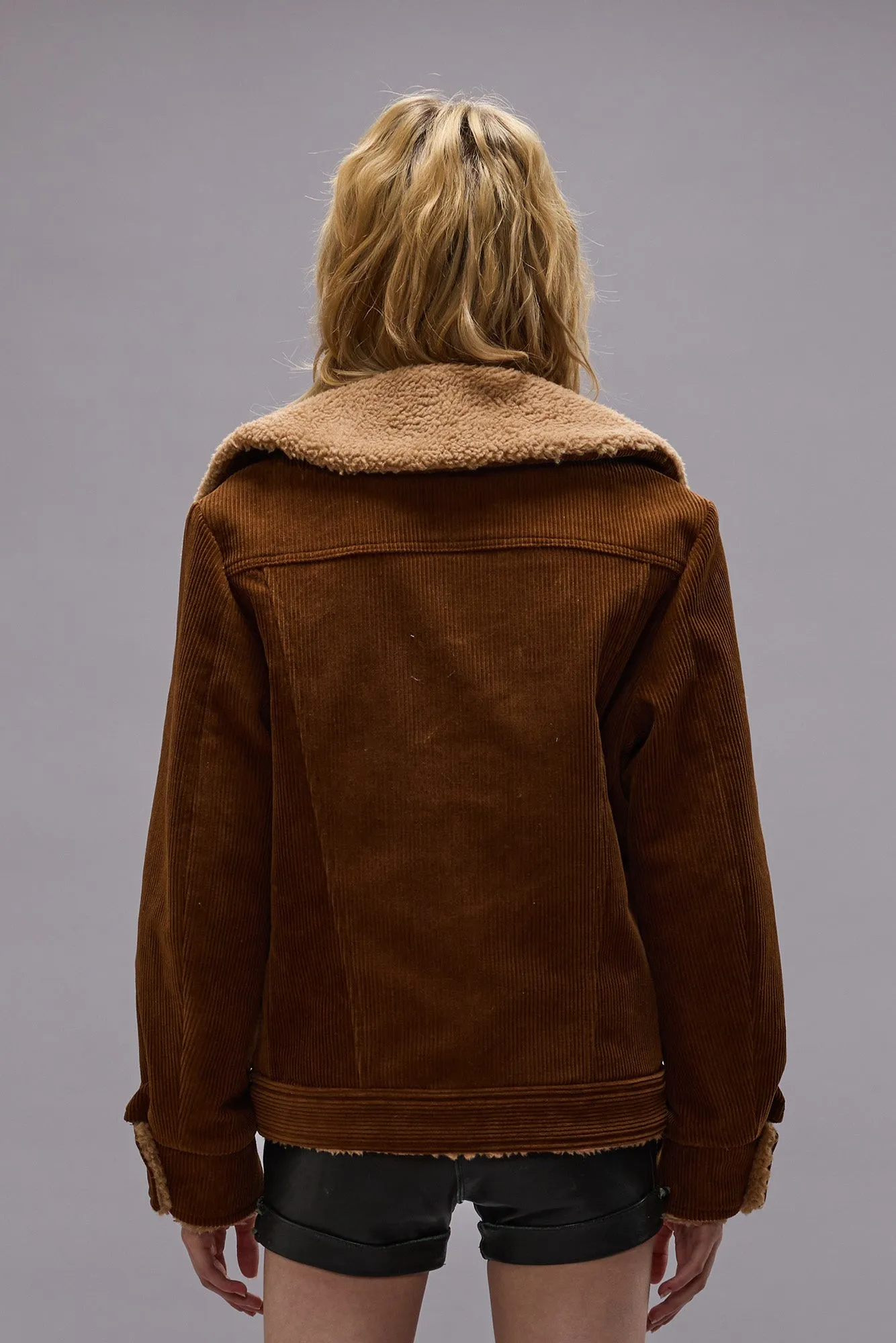 OVERSIZED COLLAR JACKET - BROWN CORDUROY