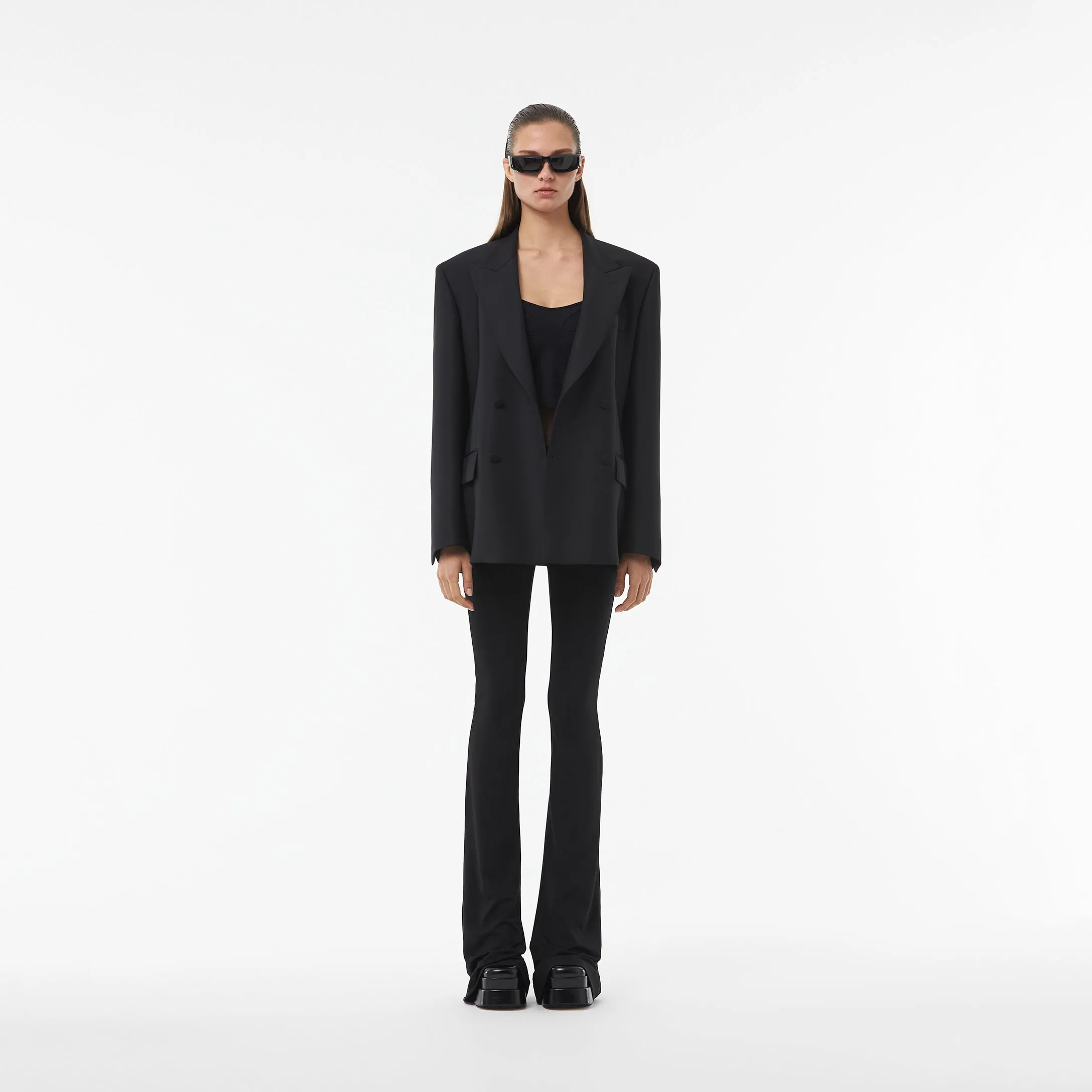 OVERSIZED DOUBLE-BREASTED BLAZER IN BLACK WOOL GABARDINE