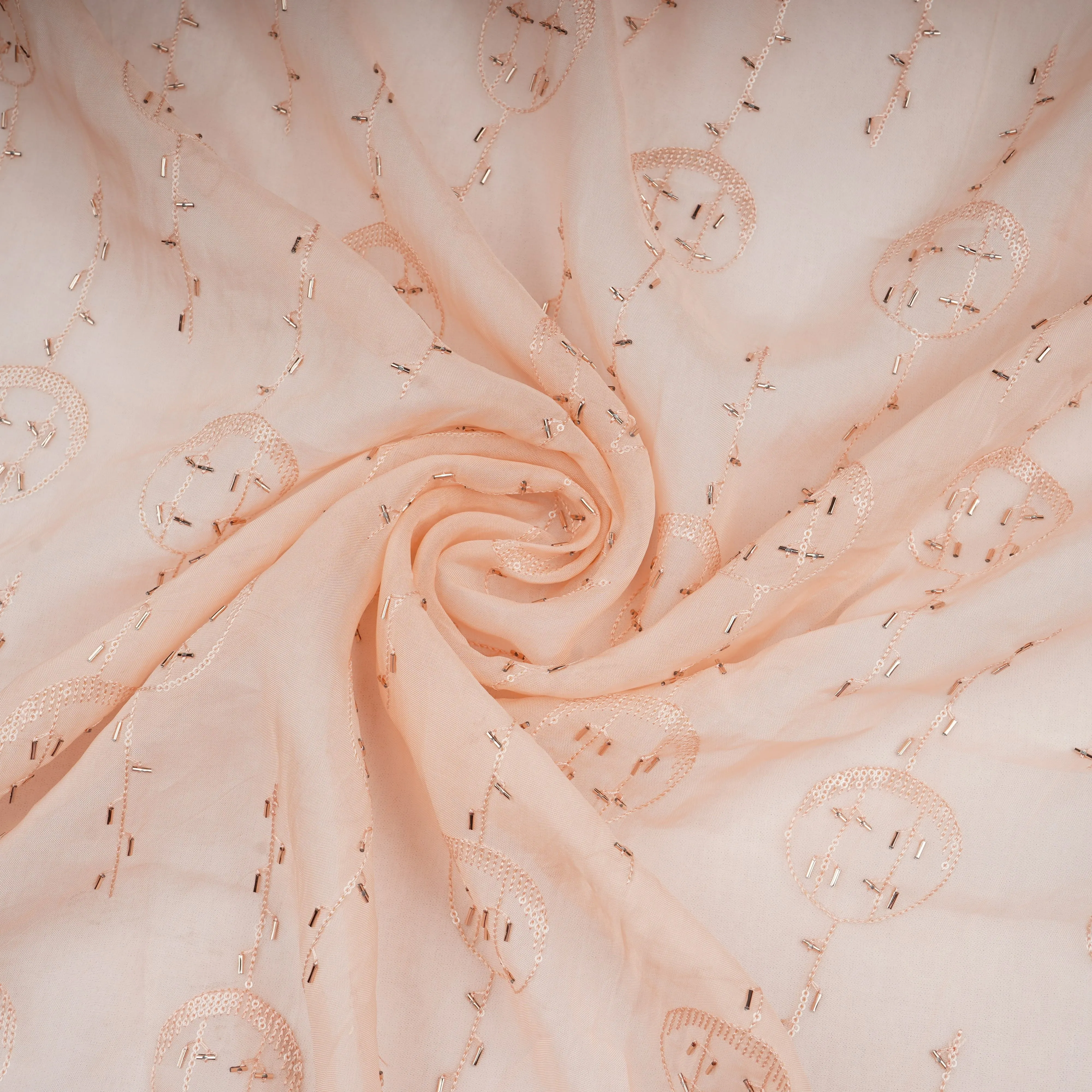 Peach Cutdana Sequins Embroidery Organza Fabric 21017