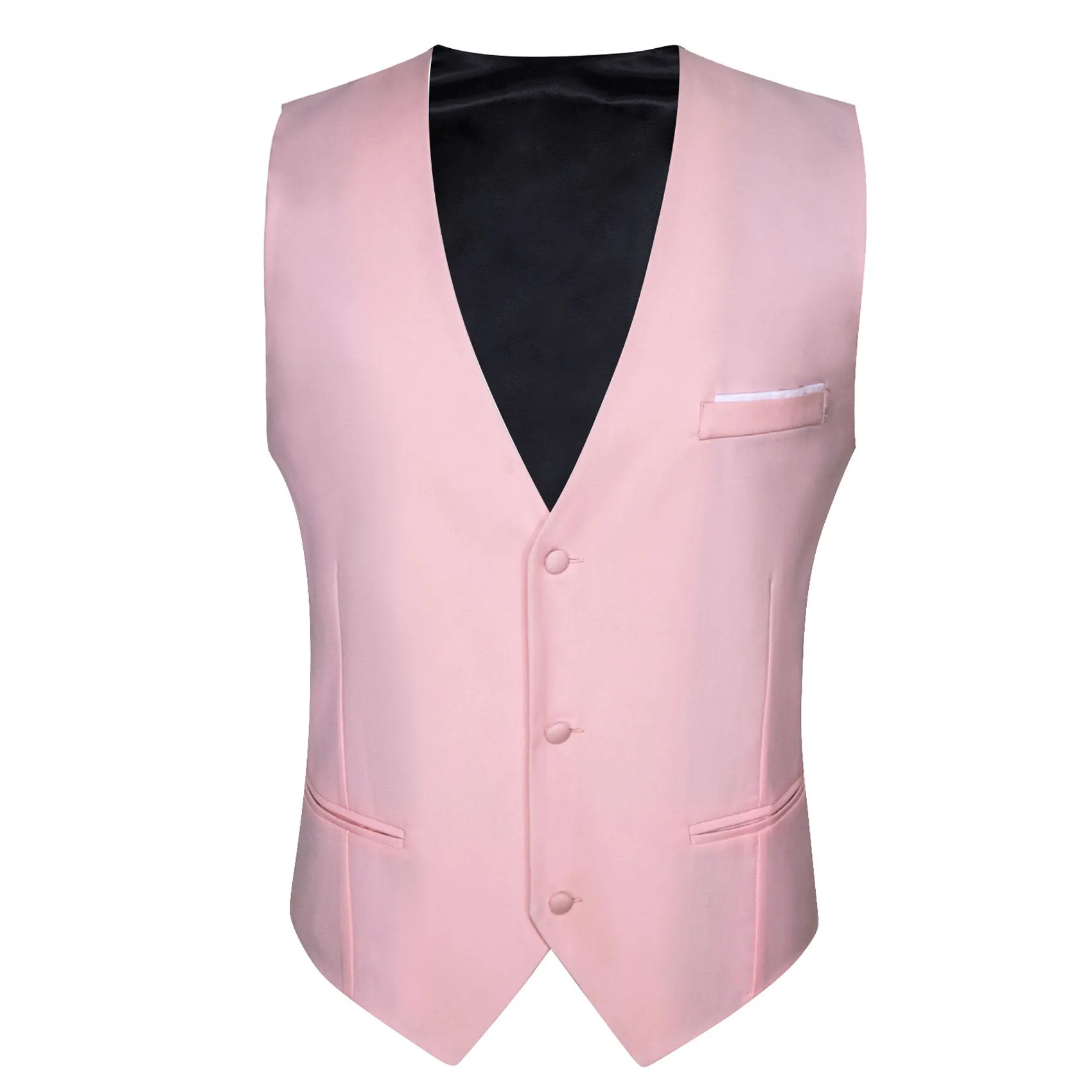 Pink Solid Silk Men's V-Neck Business Vest