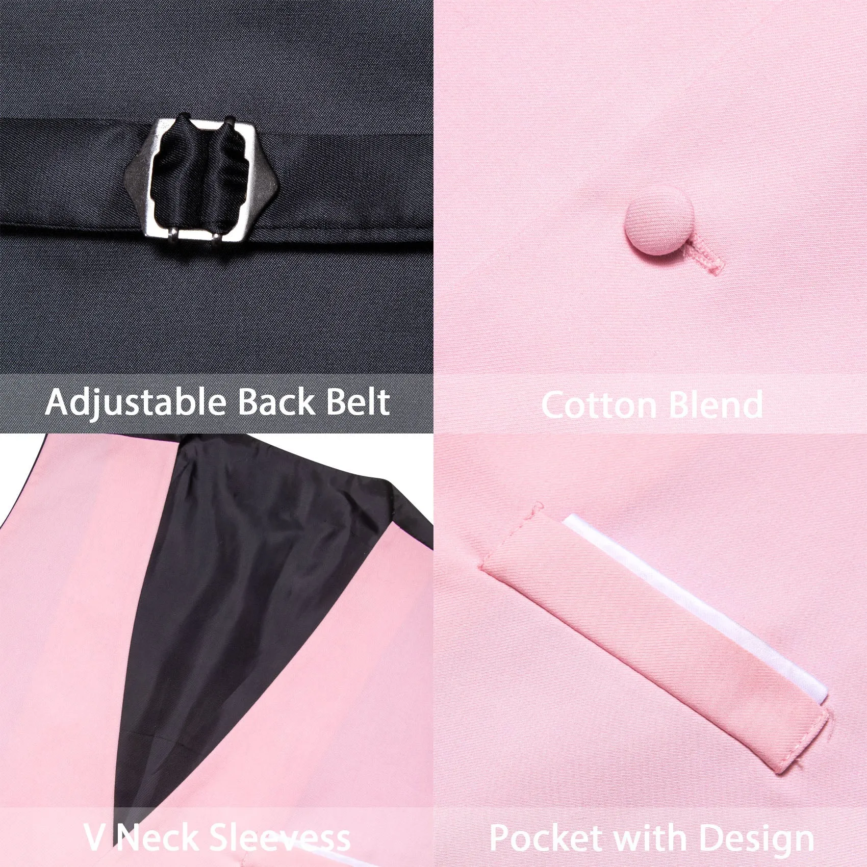 Pink Solid Silk Men's V-Neck Business Vest