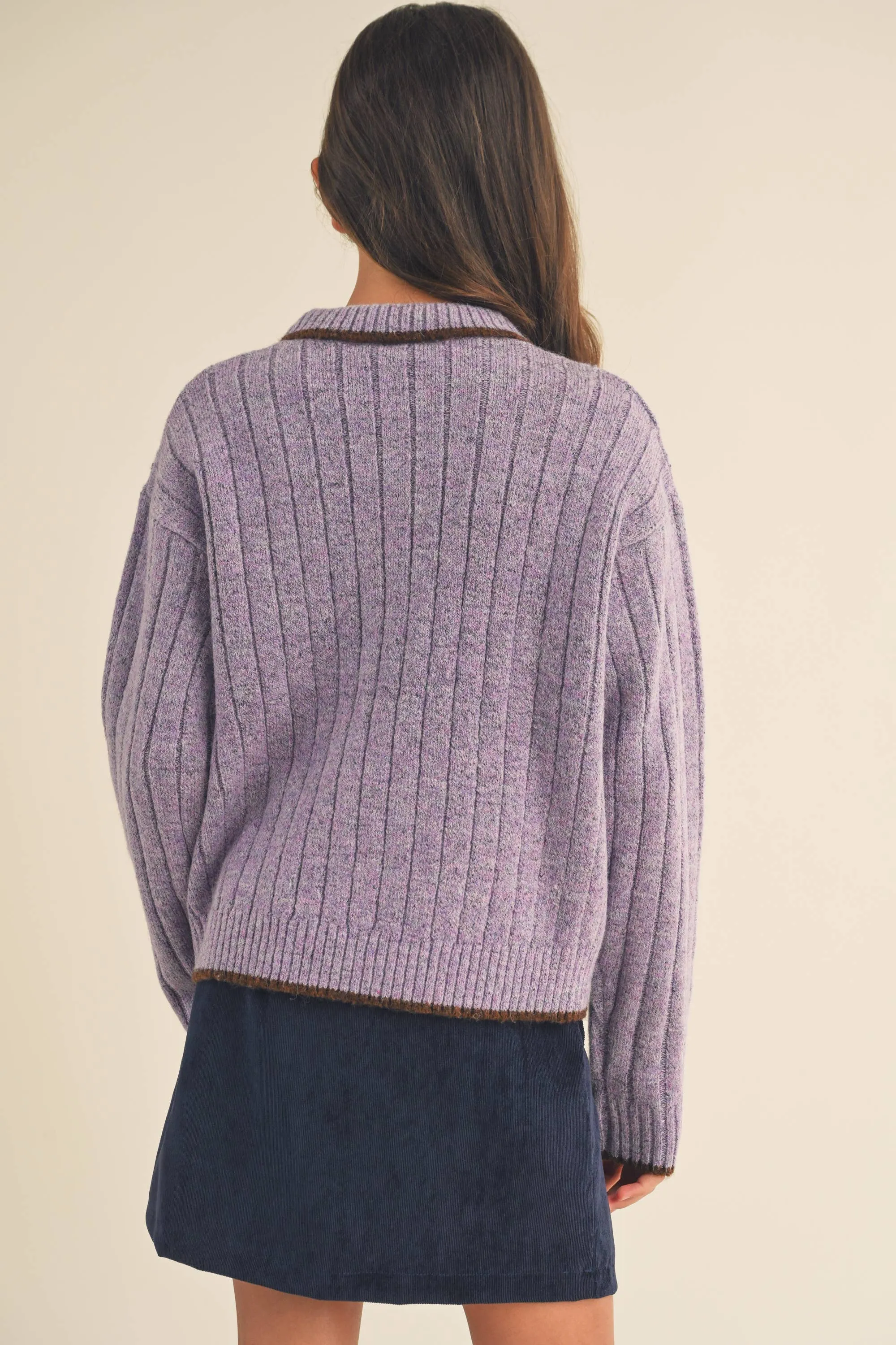 Piping Sweater- Purple