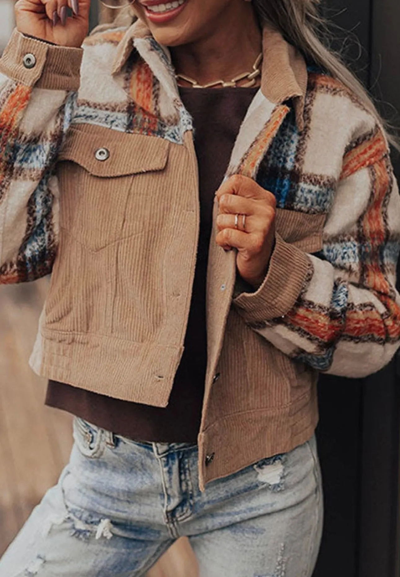 Plaid Corduroy Chunky Jacket