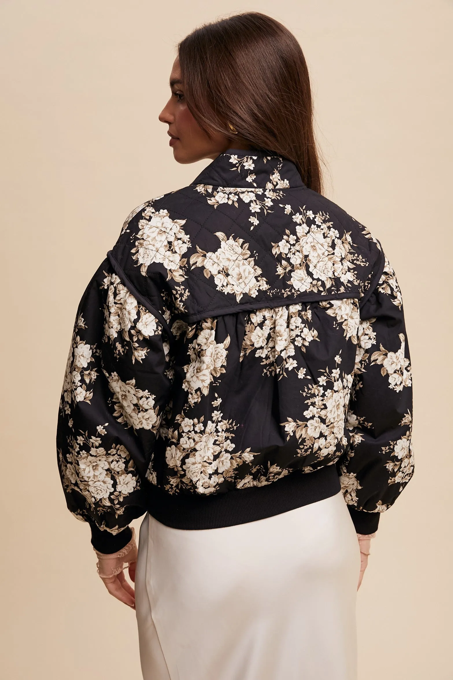 Pleated Floral Bomber