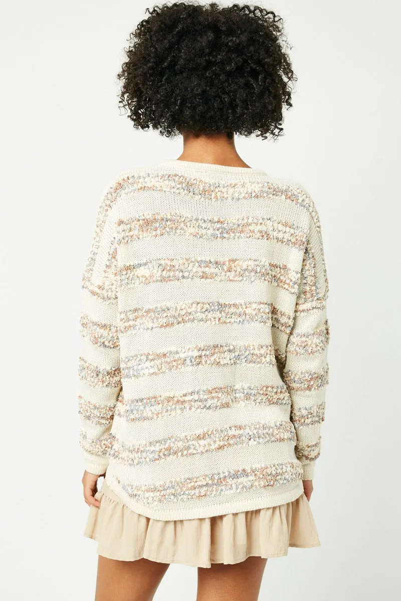 Poppy Popcorn Striped Crew Neck Sweater Misses S-XL