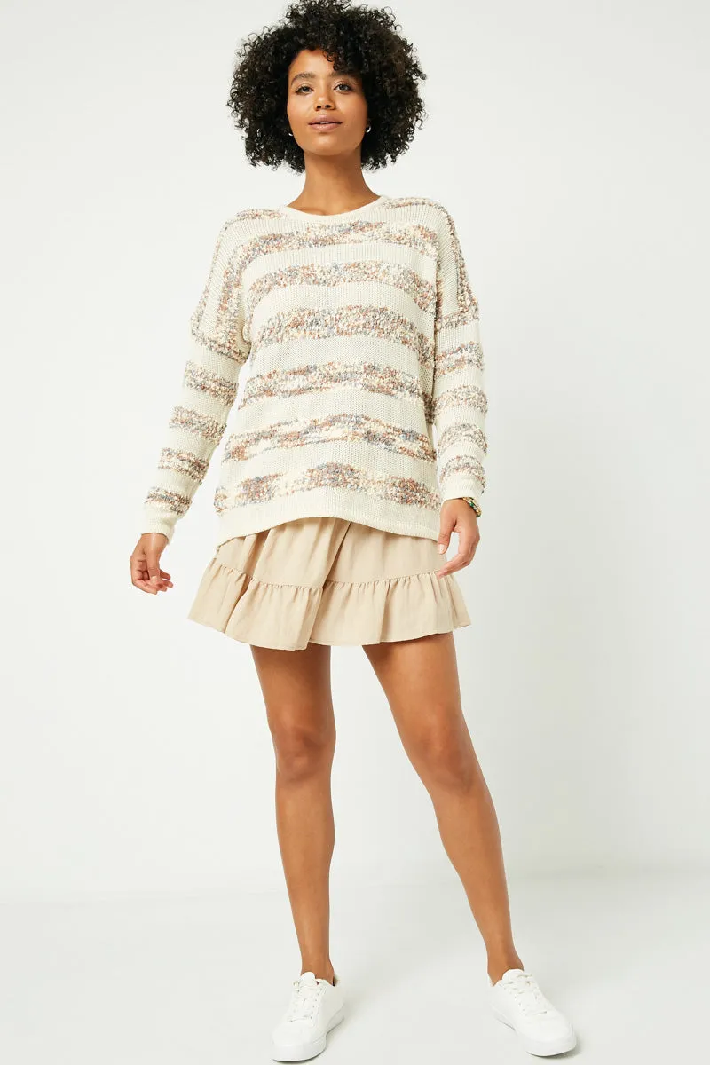 Poppy Popcorn Striped Crew Neck Sweater Misses S-XL