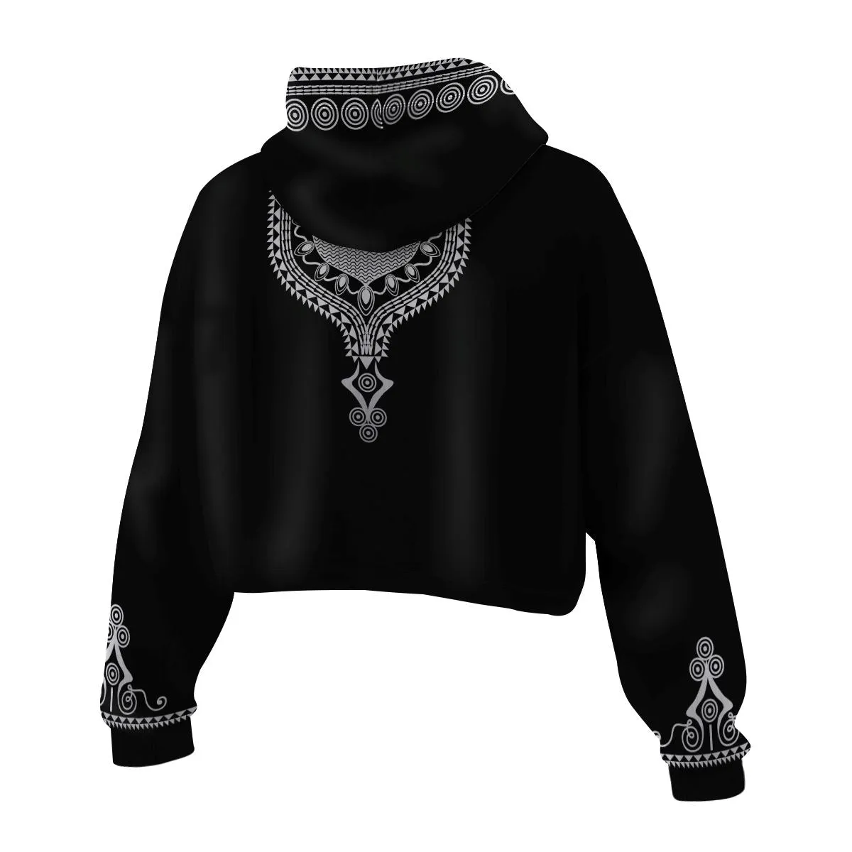 Printed Dashiki Color Black Cropped Hoodie and Leggings Set