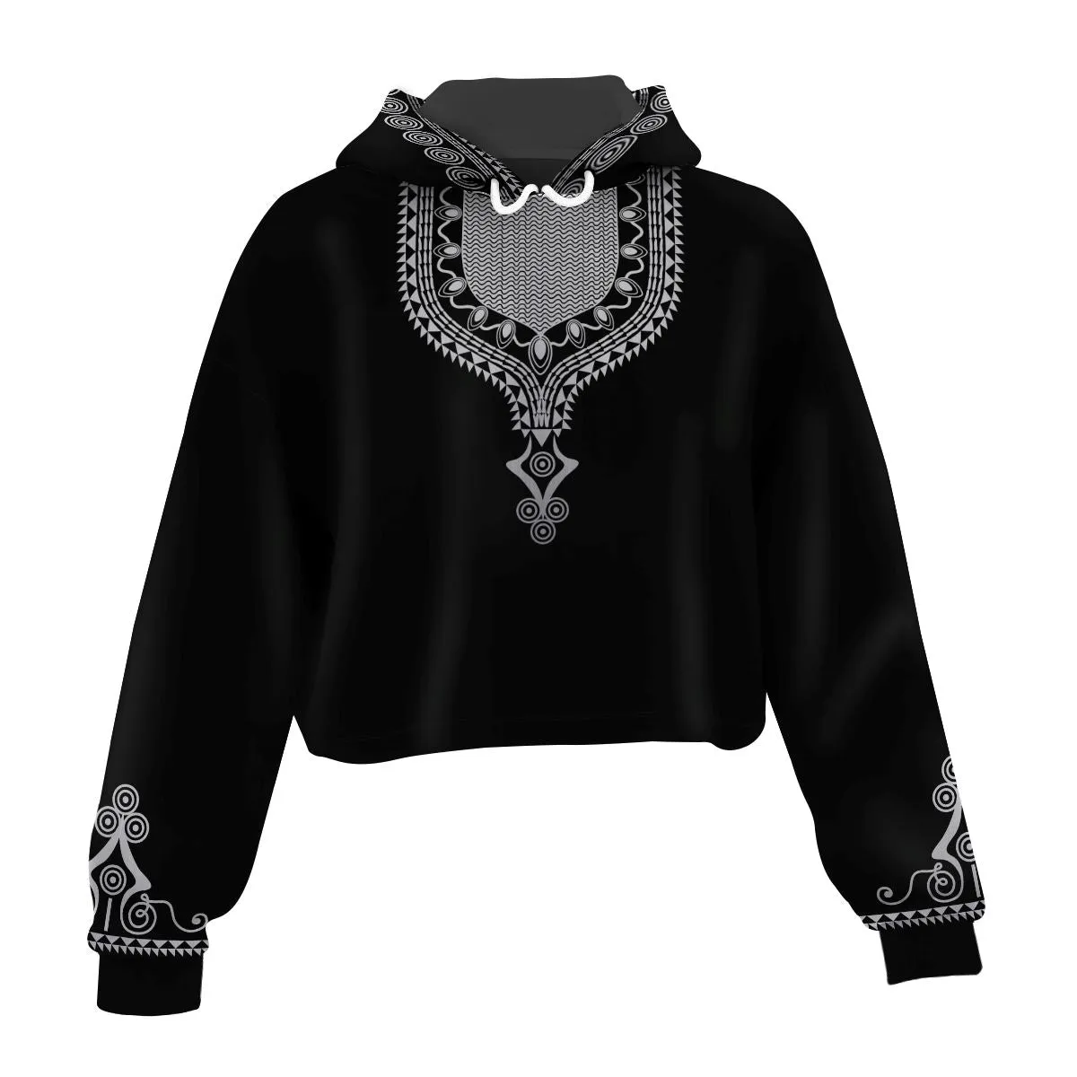 Printed Dashiki Color Black Cropped Hoodie and Leggings Set