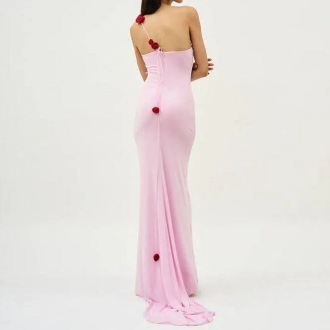 Rebecka Floral-appliqué Asymmetrical Maxi Dress