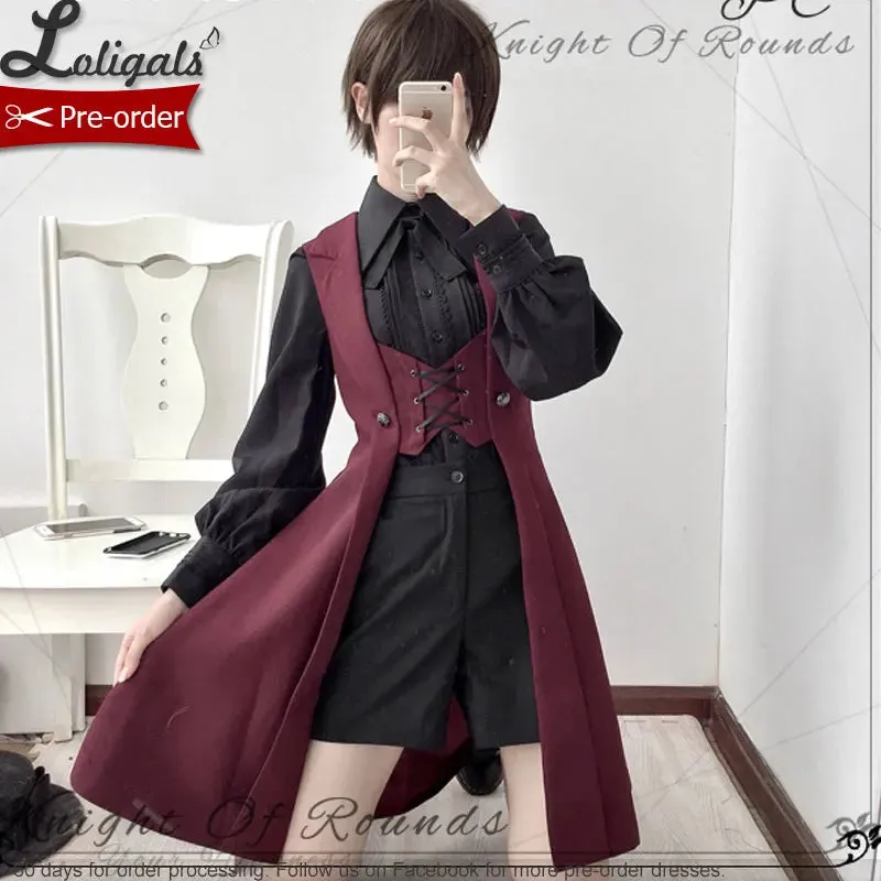 Retro Ouji Lolita Vest Boy Style Vintage Medieval Cool Long Sleeveless Blazer by Princess Chronicles ~ Night of Rounds