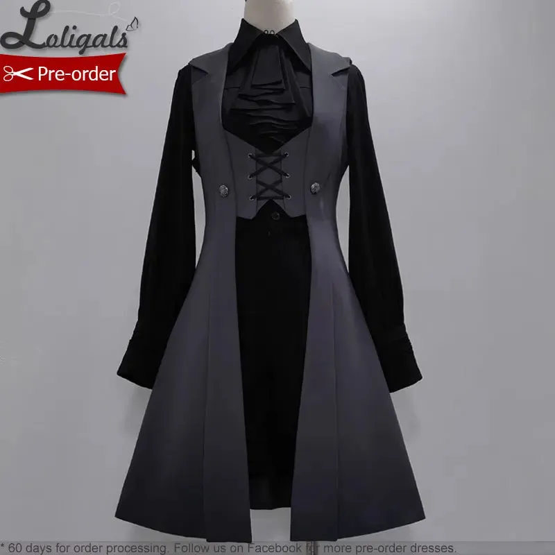 Retro Ouji Lolita Vest Boy Style Vintage Medieval Cool Long Sleeveless Blazer by Princess Chronicles ~ Night of Rounds