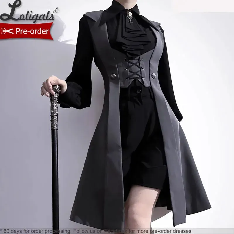 Retro Ouji Lolita Vest Boy Style Vintage Medieval Cool Long Sleeveless Blazer by Princess Chronicles ~ Night of Rounds