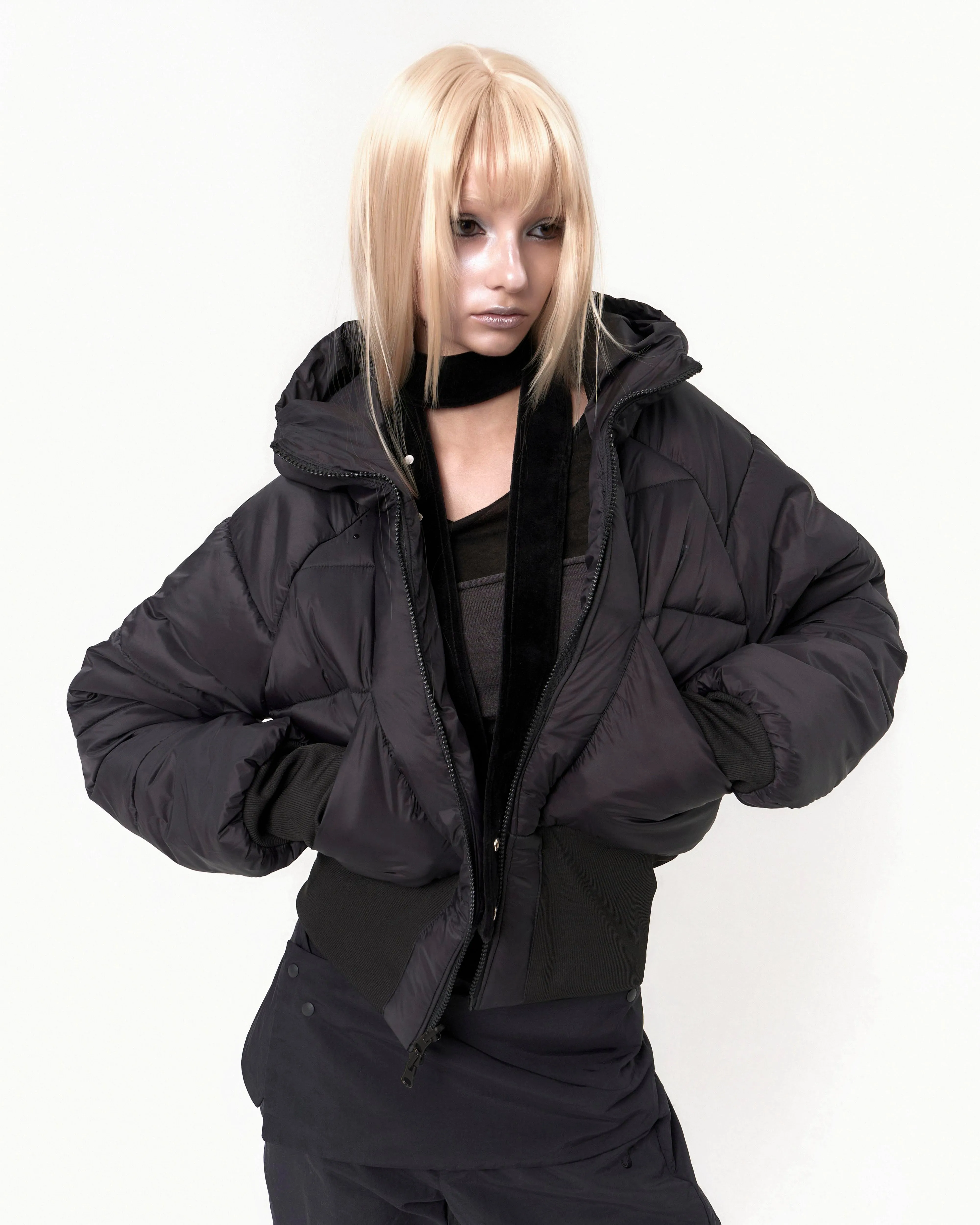 Reversible Short Padded Jacket Black