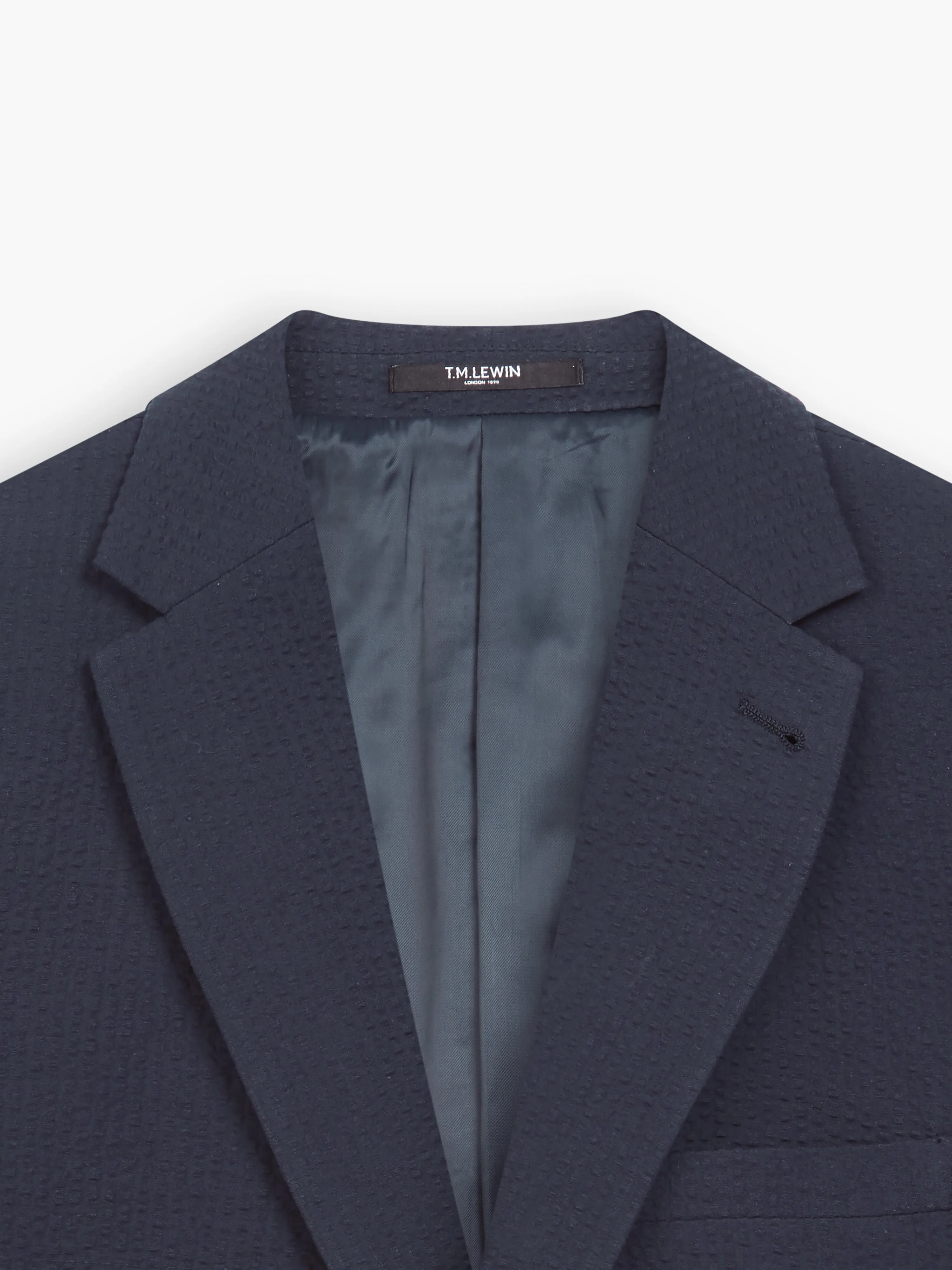 Rhodes Slim Navy Cotton-Linen Seersucker Blazer