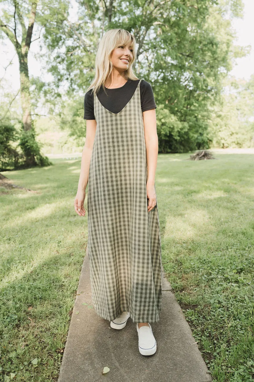 Robbi Handwoven Cotton Dress in Green Gingham