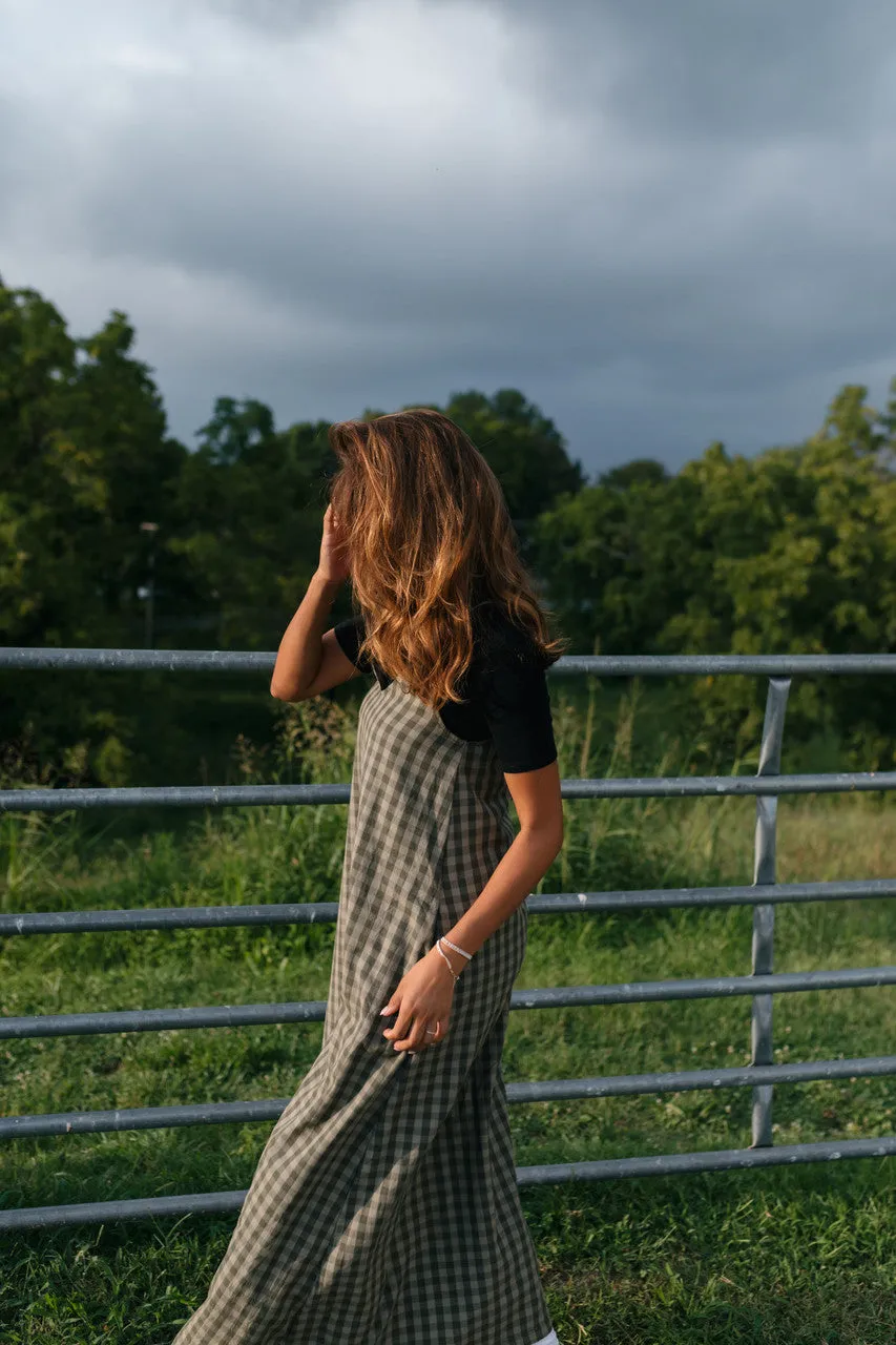 Robbi Handwoven Cotton Dress in Green Gingham