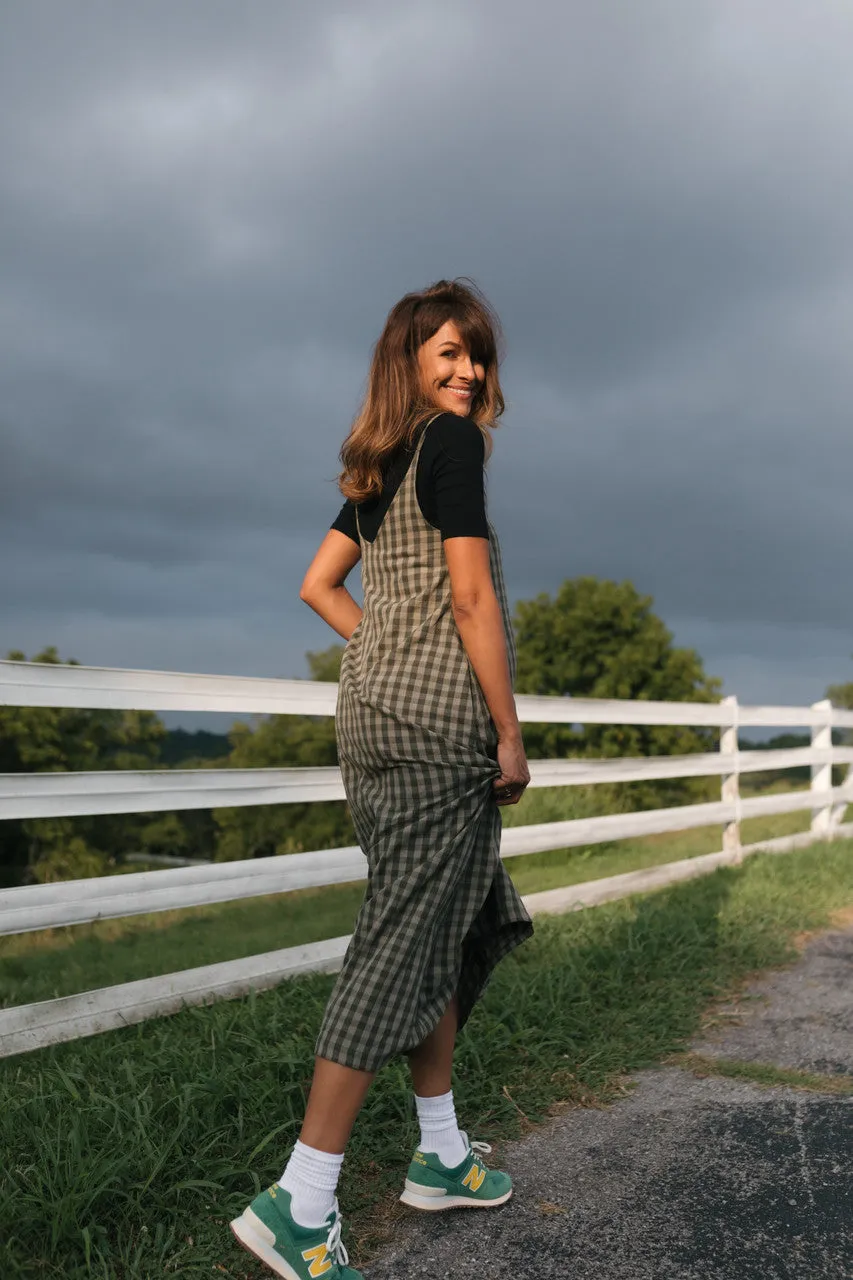 Robbi Handwoven Cotton Dress in Green Gingham