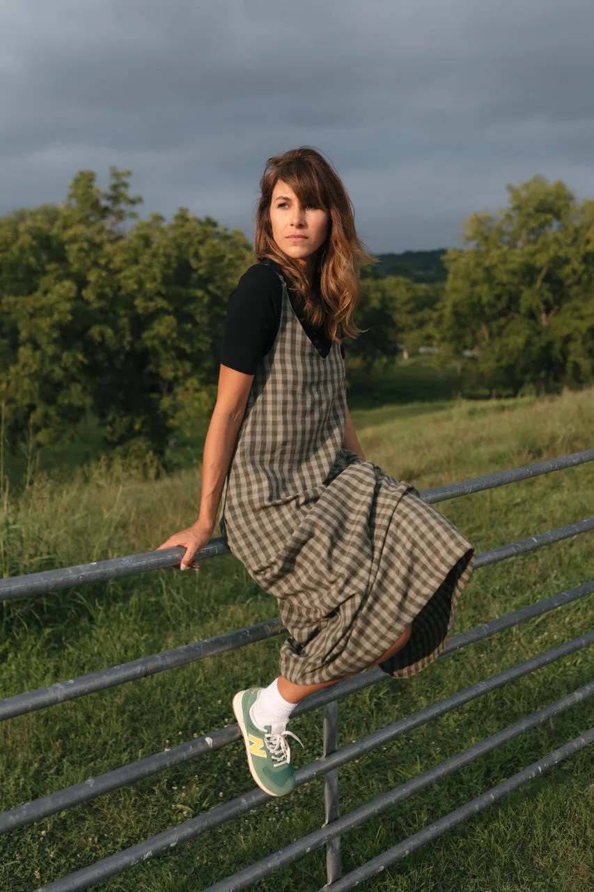 Robbi Handwoven Cotton Dress in Green Gingham