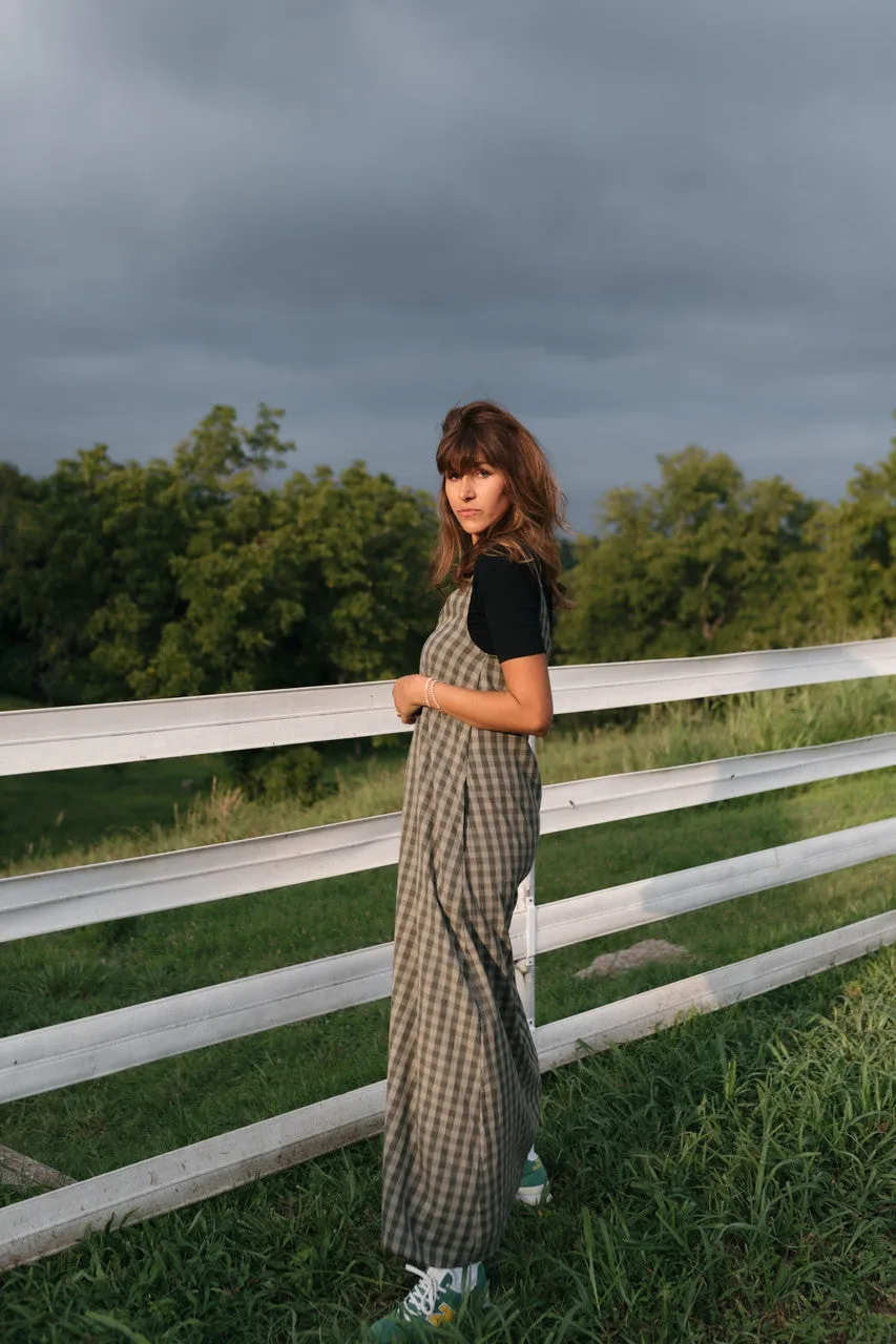 Robbi Handwoven Cotton Dress in Green Gingham