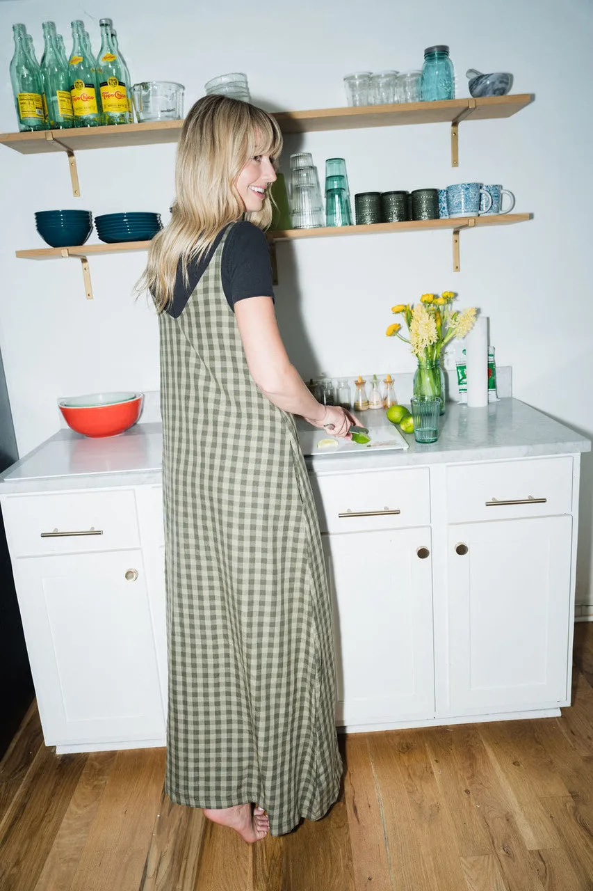 Robbi Handwoven Cotton Dress in Green Gingham