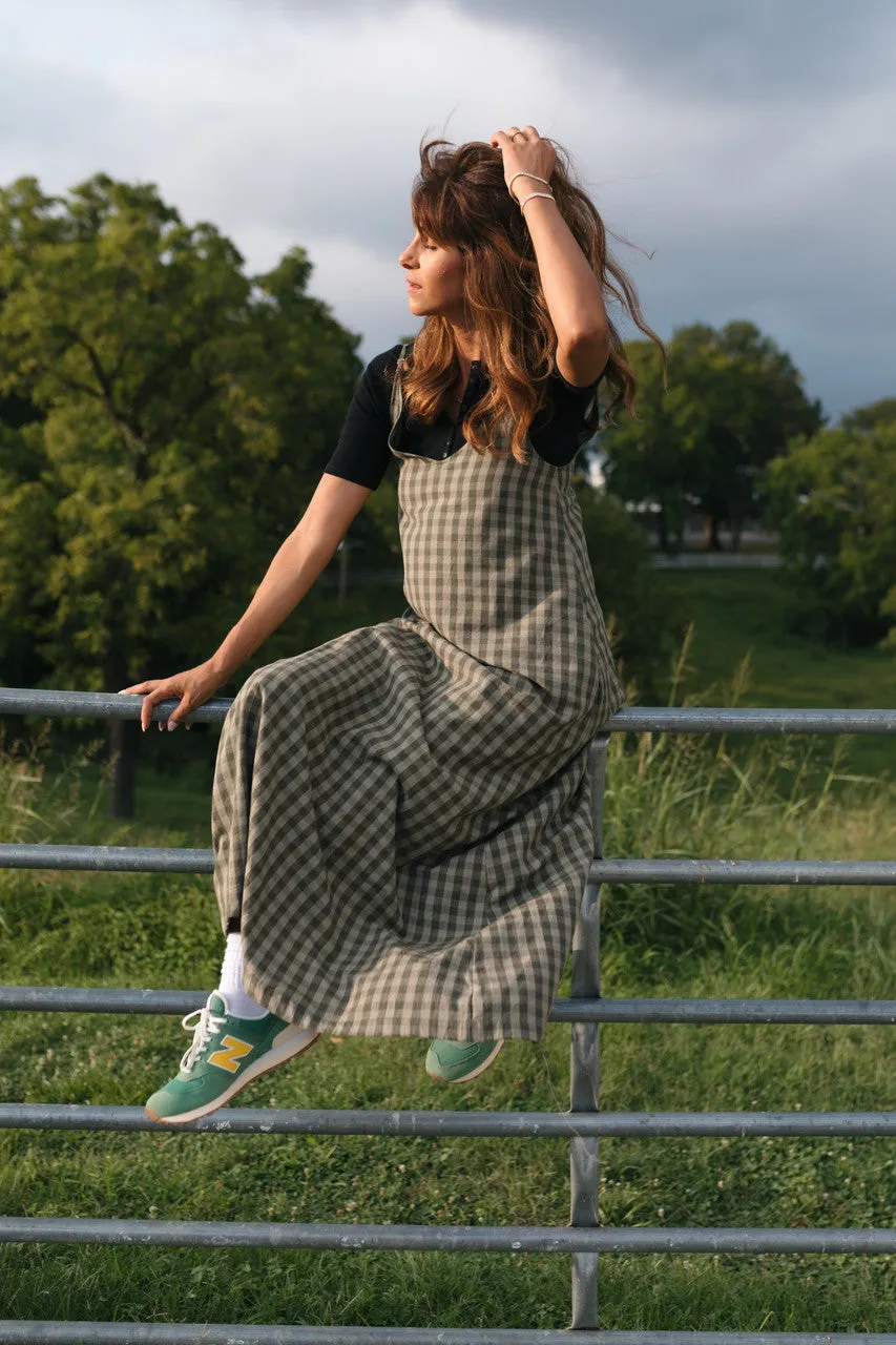 Robbi Handwoven Cotton Dress in Green Gingham