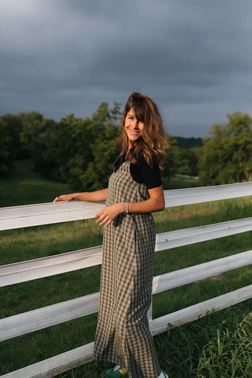 Robbi Handwoven Cotton Dress in Green Gingham