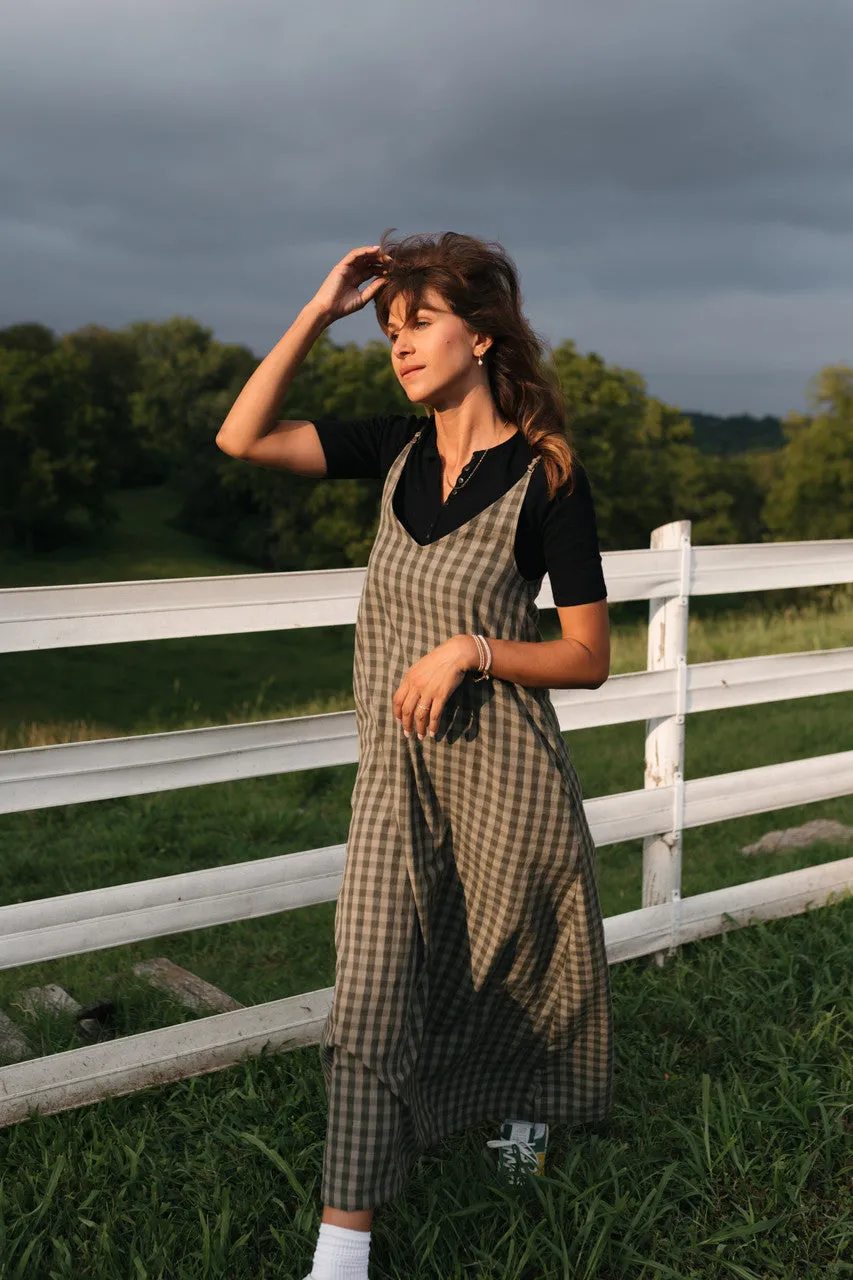 Robbi Handwoven Cotton Dress in Green Gingham