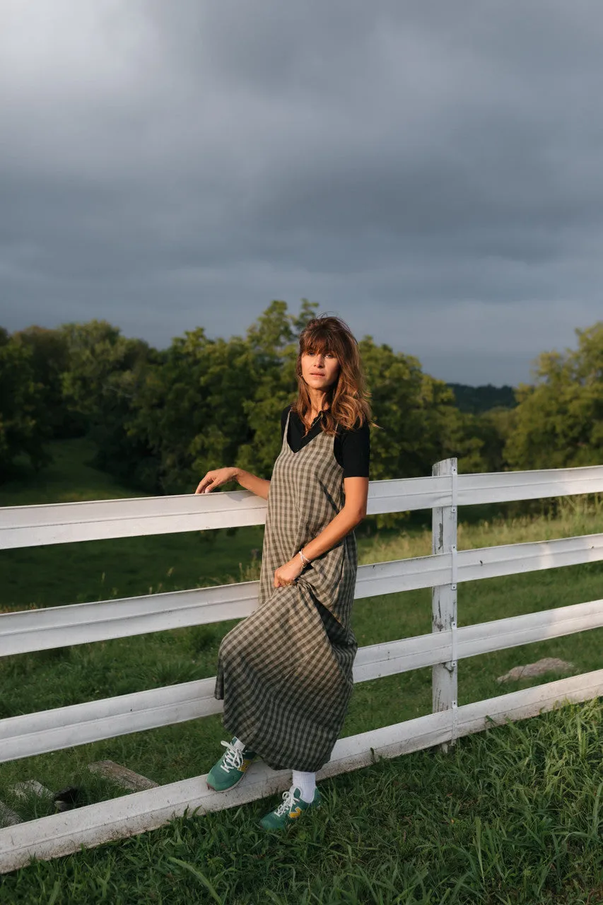 Robbi Handwoven Cotton Dress in Green Gingham