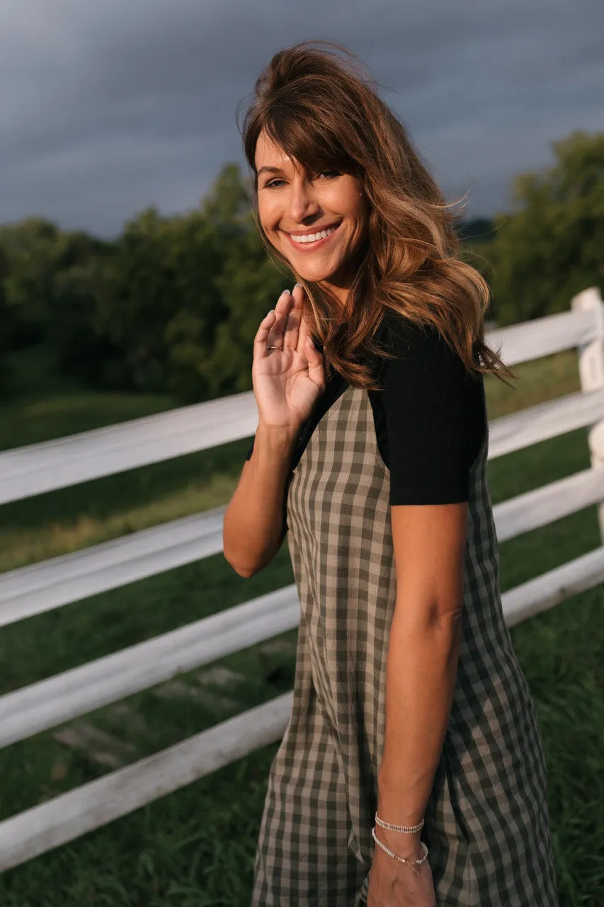 Robbi Handwoven Cotton Dress in Green Gingham